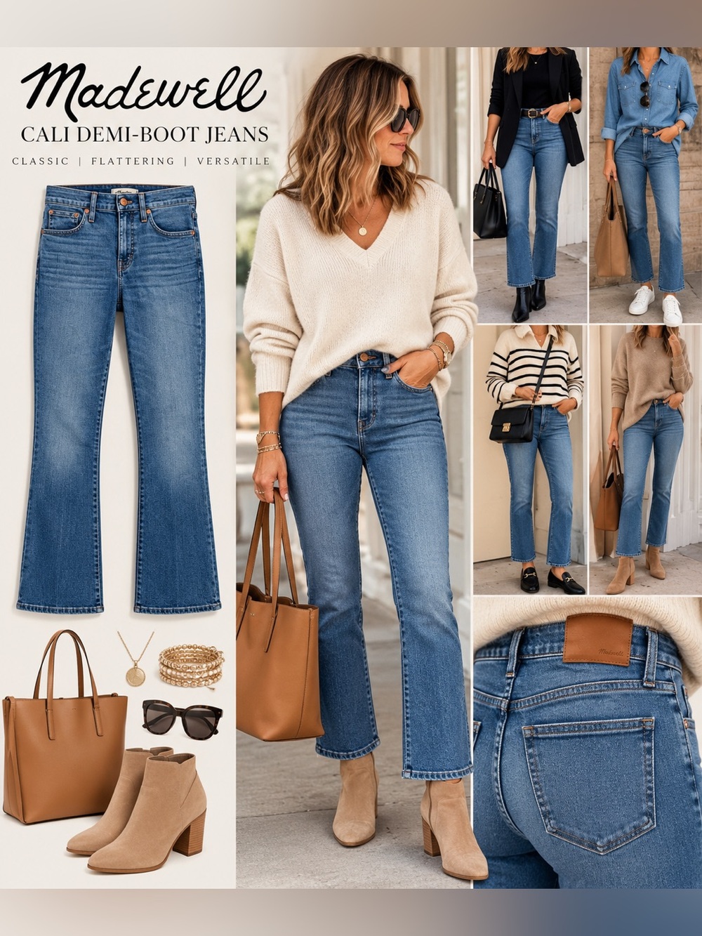 MADEWELL Cali Demi-Boot Jeans Size 27 | Cropped Kick Flare Medium Wash